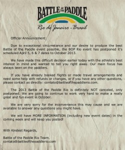 Battle of the Paddle Rio date change
