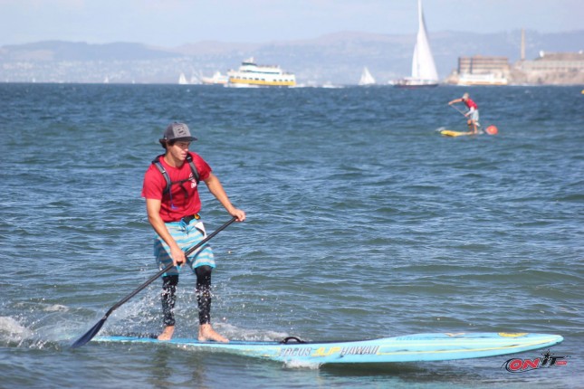Mo Freitas stand up paddling in San Francisco